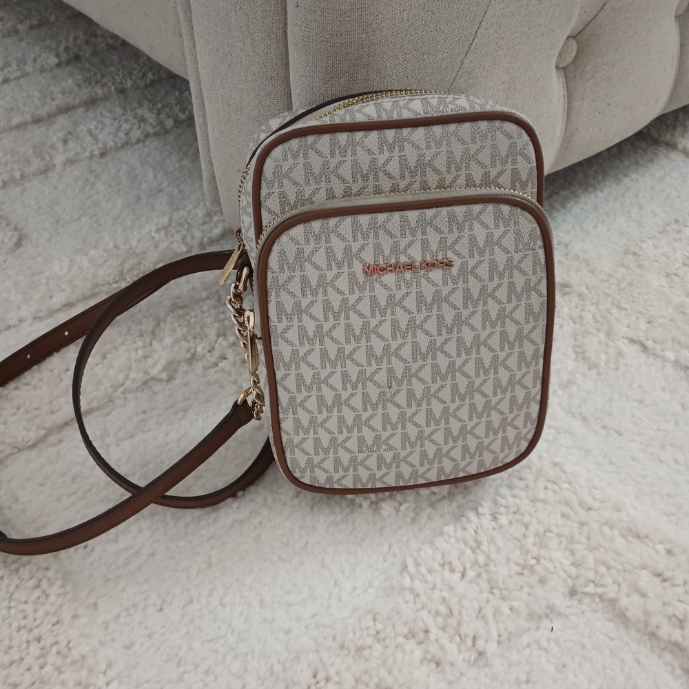 Michael Kors Beige and Brown Monogram Crossbody
